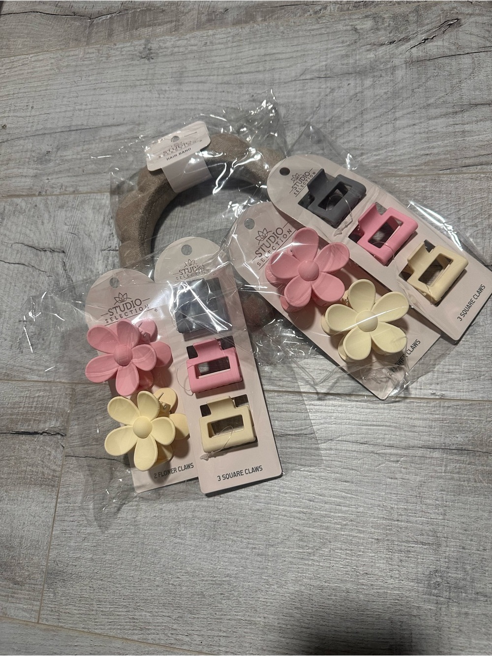 Studio Select Kids Flower & Square Hair Clip Set - Pink & Cream
